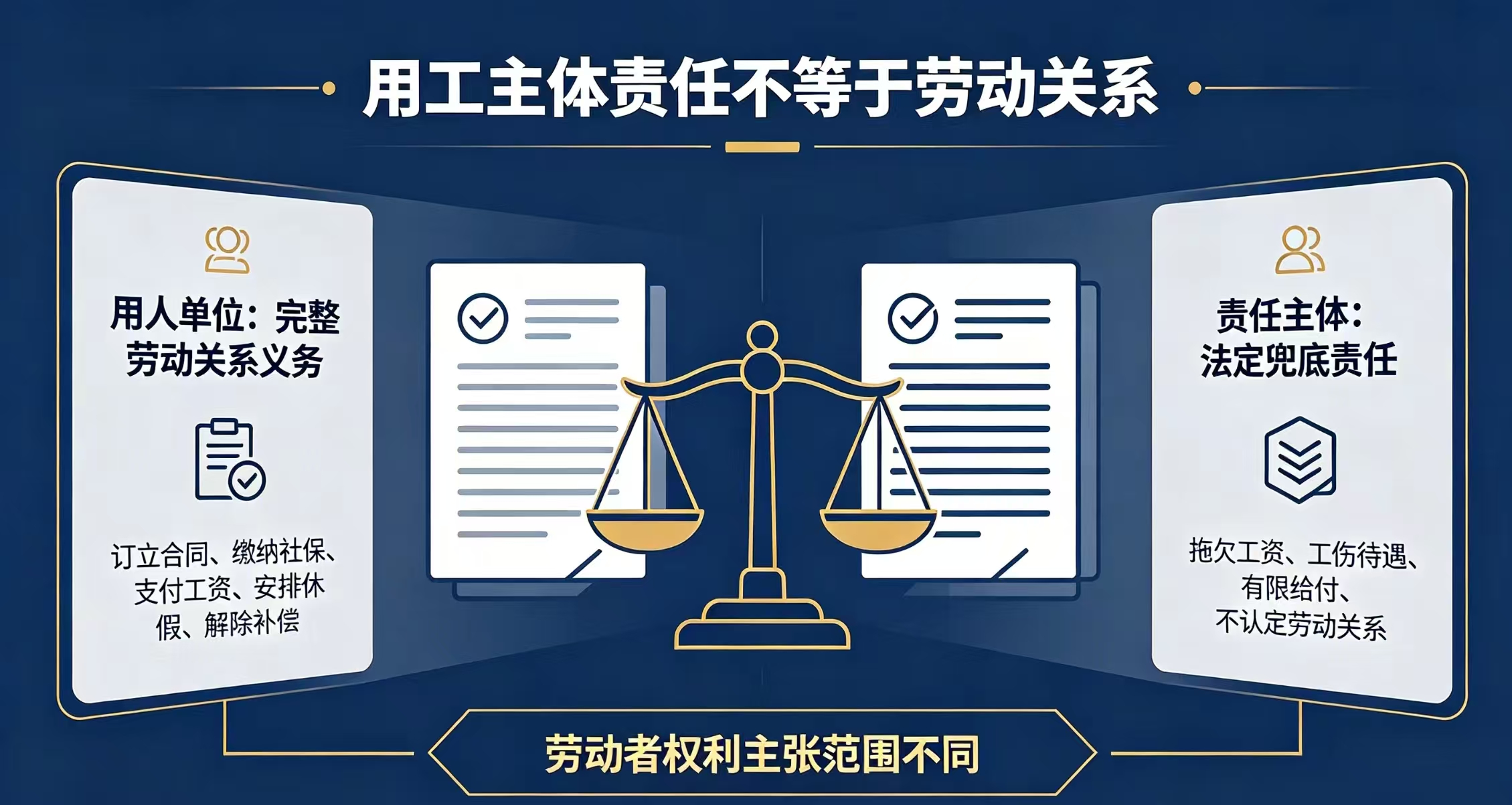 劳动关系主体、用工主体与劳动者之间的权利义务在司法实践中的差异性区别?