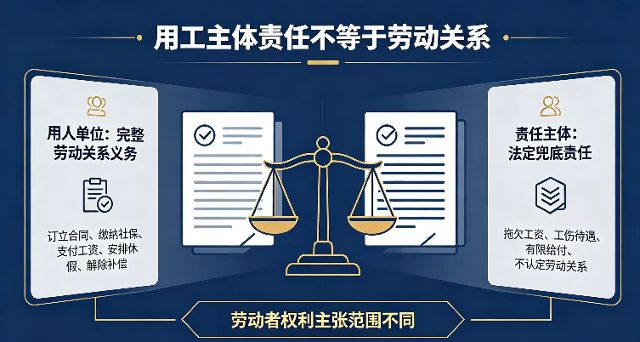 劳动关系主体、用工主体与劳动者之间的权利义务在司法实践中的差异性区别？