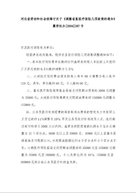 河北省劳动和社会保障厅关于《调整省直医疗保险几项政策的通知》