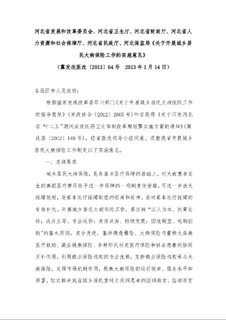 关于开展城乡居民大病保险工作的实施意见